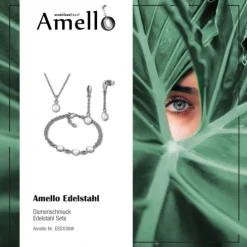 Amello Edelstahlschmuckset Halbkugel Keramik Kette, Armband, Ohrring ESSX36W