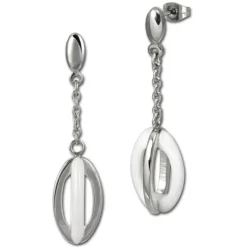 Amello Edelstahlschmuckset Keramik Ellipse Kette, Ohrring ESSX09W