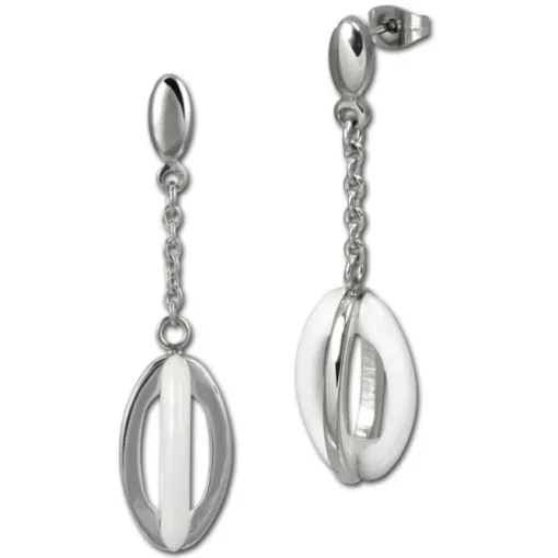 Amello Edelstahlschmuckset Keramik Ellipse Kette, Ohrring ESSX09W