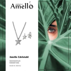 Amello Edelstahlschmuckset Stern Kette, Ohrring Stainless Steel Damen ESSX18J