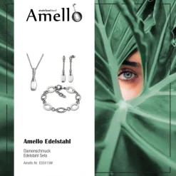 Amello Edelstahlschmuckset Kegel Keramik Kette, Armband, Ohrring ESSX15W
