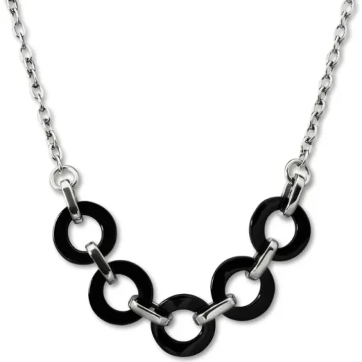 Amello Halskette Keramik Ring schwarz Damen Edelstahlschmuck ESKX01S