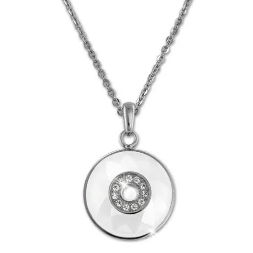 Amello Halskette Keramik Zirkonia Rund weiß Damen Edelstahlschmuck ESKX29W