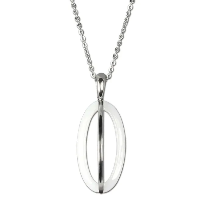 Amello Halskette Keramik Ellipse weiß Damen Edelstahlschmuck ESKX09W