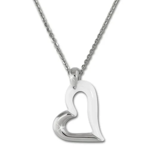 Amello Halskette Keramik Herz weiß Damen Edelstahlschmuck ESKX26W