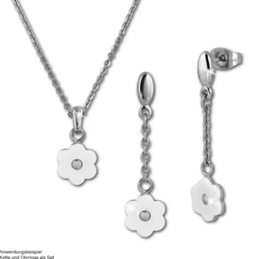 Amello Halskette Keramik Blümchen weiß Damen Edelstahlschmuck ESKX41W5