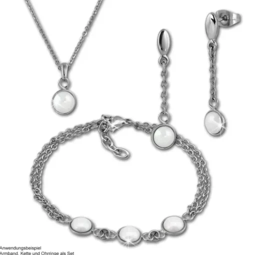 Amello Halskette Keramik Halbkugel weiß Damen Edelstahlschmuck ESKX36W5
