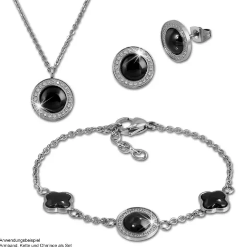 Amello Halskette Keramik Zirkonia schwarz Damen Edelstahlschmuck ESKX30S