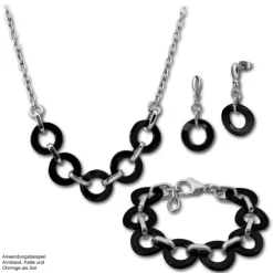 Amello Halskette Keramik Ring schwarz Damen Edelstahlschmuck ESKX01S