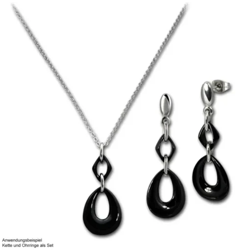 Amello Halskette Keramik Tropfen schwarz Damen Edelstahlschmuck ESKX11S