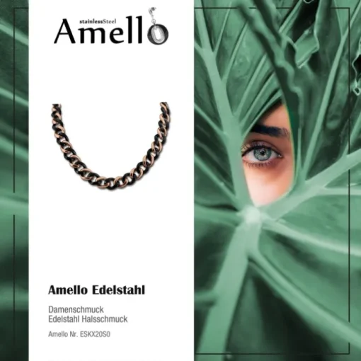 Amello Halskette Keramik Panzer schwarz rosevergoldet Edelstahlschmuck ESKX20S0
