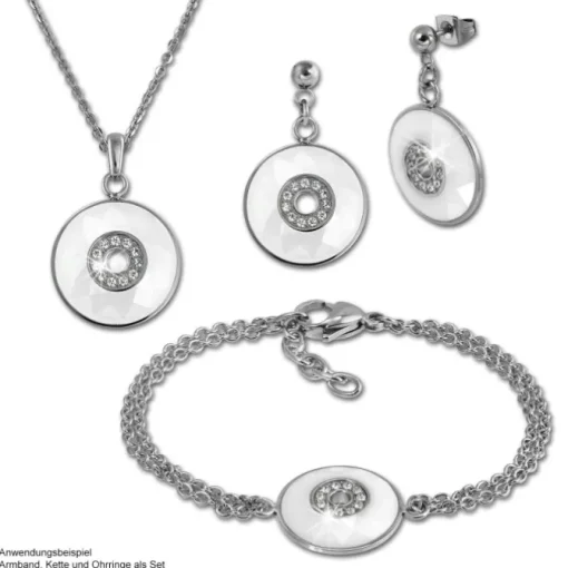 Amello Halskette Keramik Zirkonia Rund weiß Damen Edelstahlschmuck ESKX29W