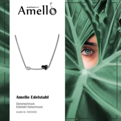Amello Halskette Keramik Herz Zirkonia schwarz Damen Edelstahlschmuck ESKX40S5