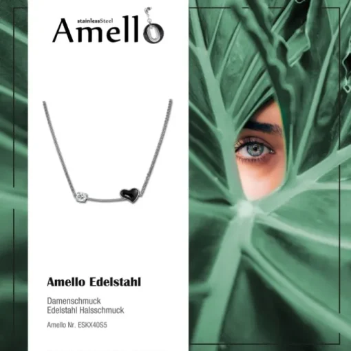 Amello Halskette Keramik Herz Zirkonia schwarz Damen Edelstahlschmuck ESKX40S5