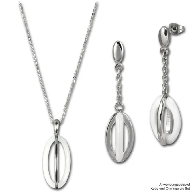 Amello Halskette Keramik Ellipse weiß Damen Edelstahlschmuck ESKX09W