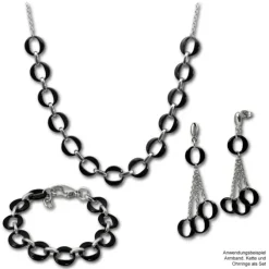 Amello Halskette Keramik Ringe schwarz Damen Edelstahlschmuck ESKX02S