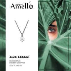 Amello Halskette Keramik Blümchen weiß Damen Edelstahlschmuck ESKX41W5
