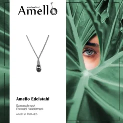 Amello Halskette Keramik Kugeln schwarz Damen Edelstahlschmuck ESKX44S5