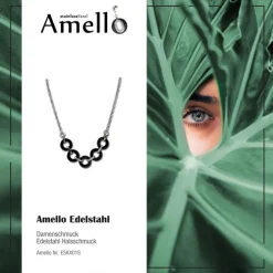 Amello Halskette Keramik Ring schwarz Damen Edelstahlschmuck ESKX01S