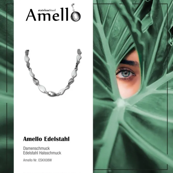 Amello Halskette Keramik Welle weiß Damen Edelstahlschmuck ESKX08W