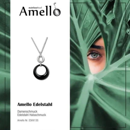 Amello Halskette Keramik Round schwarz Damen Edelstahlschmuck ESKX13S