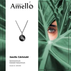 Amello Halskette Keramik Zirkonia Rund schwarz Damen Edelstahlschmuck ESKX29S