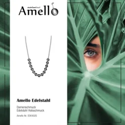 Amello Halskette Keramik Ringe schwarz Damen Edelstahlschmuck ESKX02S