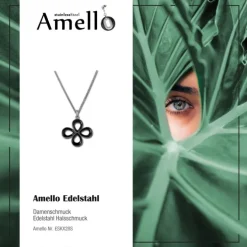 Amello Halskette Keramik Blume schwarz Damen Edelstahlschmuck ESKX28S