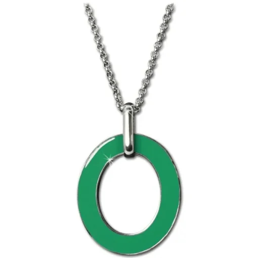 Amello Halskette Oval Emaille grün/weiß Damen Edelstahlschmuck ESKG01G