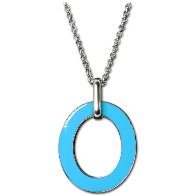 Amello Halskette Oval Emaille türkis/weiß Damen Edelstahlschmuck ESKG01T