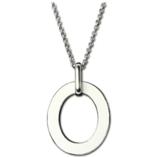 Amello Halskette Oval Emaille grün/weiß Damen Edelstahlschmuck ESKG01G