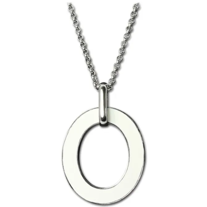 Amello Halskette Oval Emaille türkis/weiß Damen Edelstahlschmuck ESKG01T