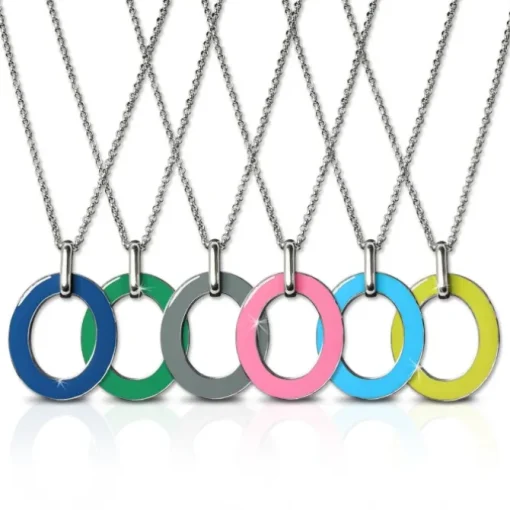 Amello Halskette Oval Emaille grün/weiß Damen Edelstahlschmuck ESKG01G