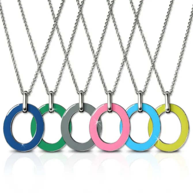 Amello Halskette Oval Emaille türkis/weiß Damen Edelstahlschmuck ESKG01T