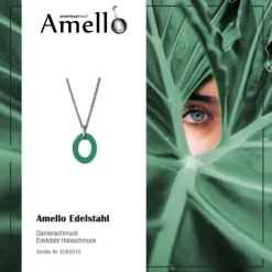 Amello Halskette Oval Emaille grün/weiß Damen Edelstahlschmuck ESKG01G