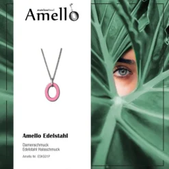Amello Halskette Oval Emaille rosa/weiß Damen Edelstahlschmuck ESKG01P