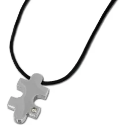 Amello Halskette Puzzle weiße Zirkonia Edelstahlschmuck Puzzel Unisex ESK021W