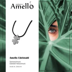 Amello Halskette Puzzle weiße Zirkonia Edelstahlschmuck Puzzel Unisex ESK021W