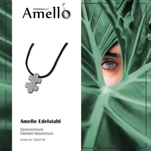 Amello Halskette Puzzle weiße Zirkonia Edelstahlschmuck Puzzel Unisex ESK021W