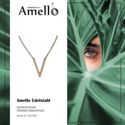 Amello Halskette rosevergoldet V-Kette Zirkonia Damen Edelstahlschmuck ESK100E
