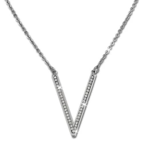Amello Halskette Zirkonia weiß V-Kette Damen Edelstahlschmuck ESK100J