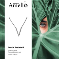 Amello Halskette Zirkonia weiß V-Kette Damen Edelstahlschmuck ESK100J