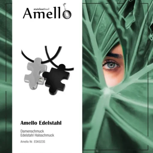 Amello Halskettenset Puzzle Edelstahl schwarz glanz Unisex Puzzel ESK023S