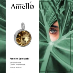 Amello Kettenanhänger Edelstahl Zirkonias Zirkonia gelb ESHS02Y