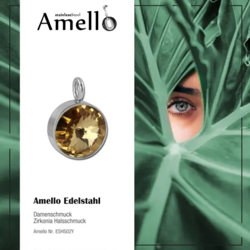Amello Kettenanhänger Edelstahl Zirkonias Zirkonia gelb ESHS02Y