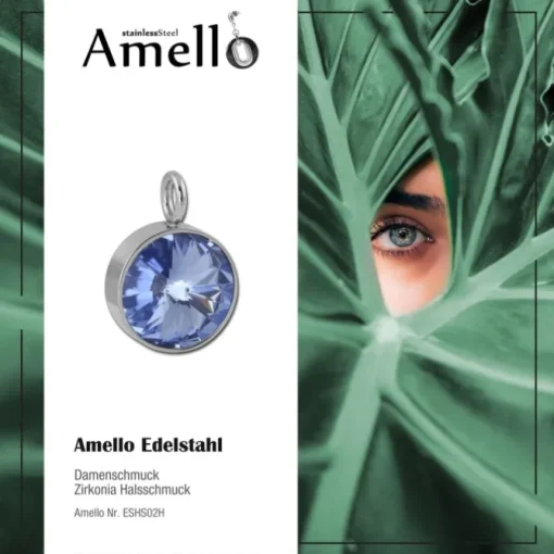 Amello Kettenanhänger Edelstahl Zirkonias Zirkonia hellblau ESHS02H
