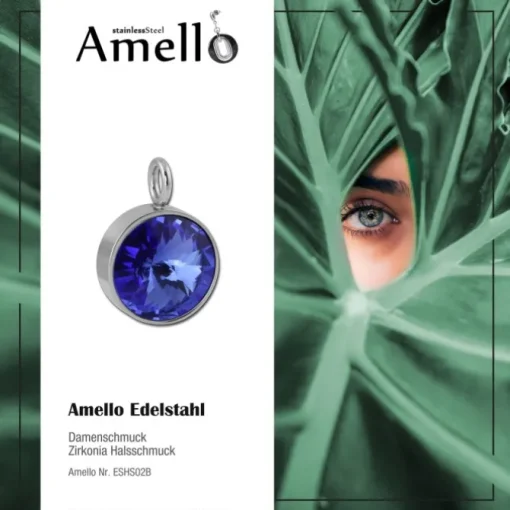 Amello Kettenanhänger Edelstahl Zirkonias Zirkonia blau ESHS02B