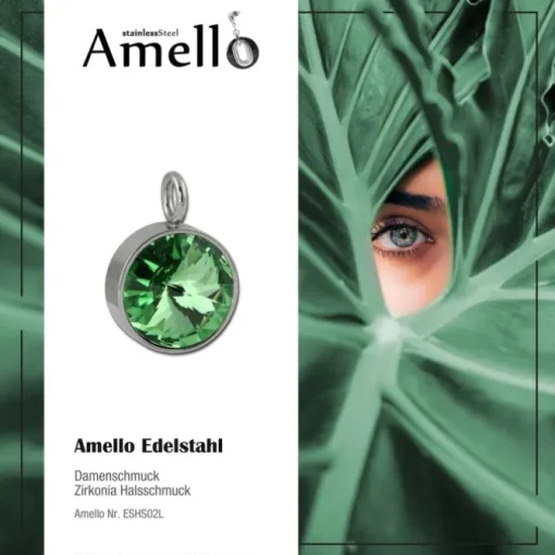 Amello Kettenanhänger Edelstahl Zirkonias Zirkonia hellgrün ESHS02L