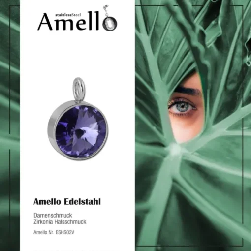 Amello Kettenanhänger Edelstahl Zirkonias Zirkonia lila ESHS02V