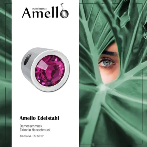Amello Kettenanhänger Edelstahl Zirkonias Zirkonia fuchsia ESHS01P